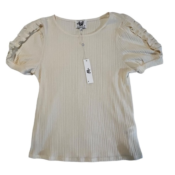 Who Wear What When Where Cream Shirt Puff Sleeve Large Ribbed Textured Coquette - Picture 2 of 11